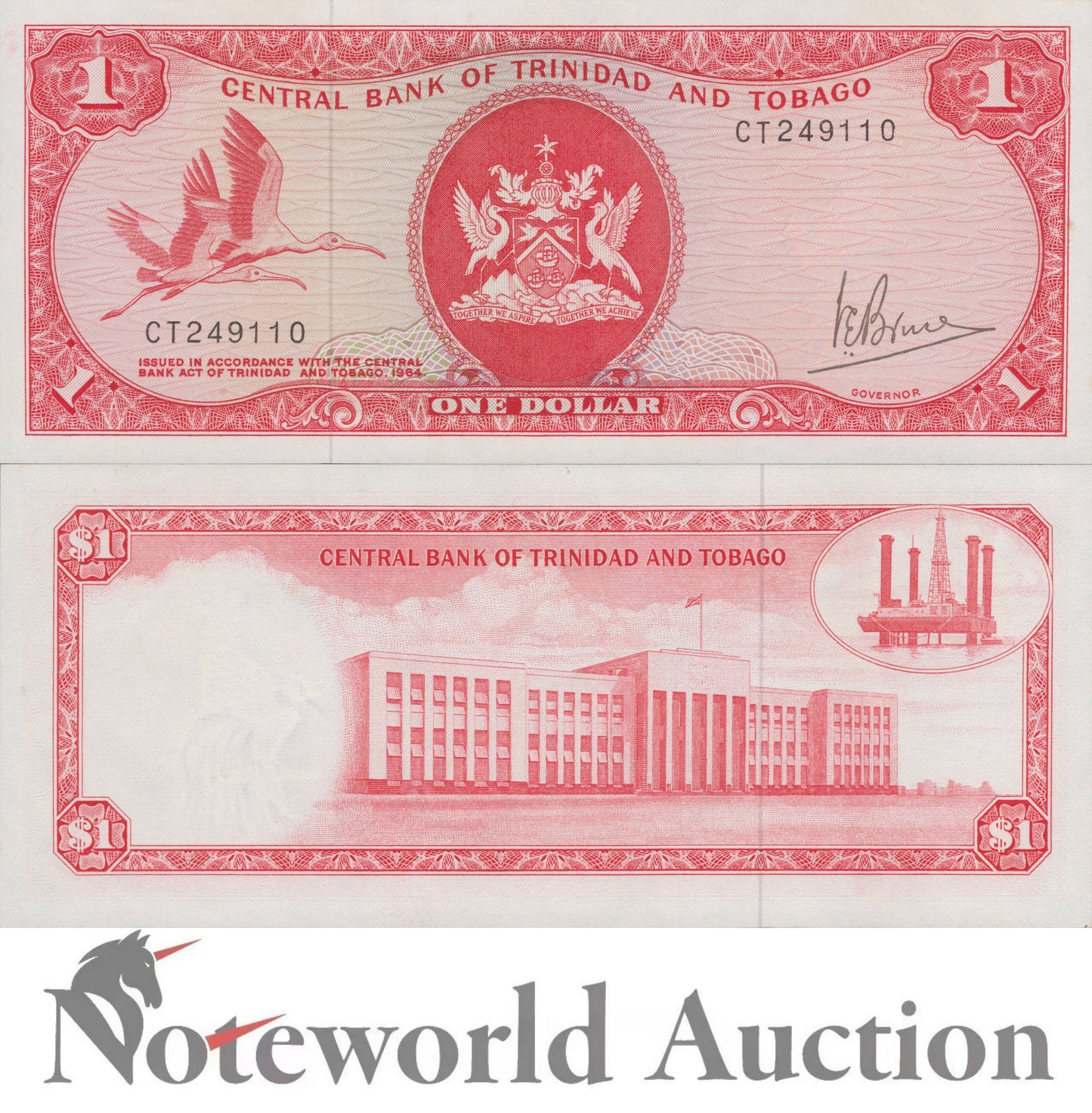 TRINIDAD & TOBAGO 1 Dollar 1964 P 30 FOXING UNC