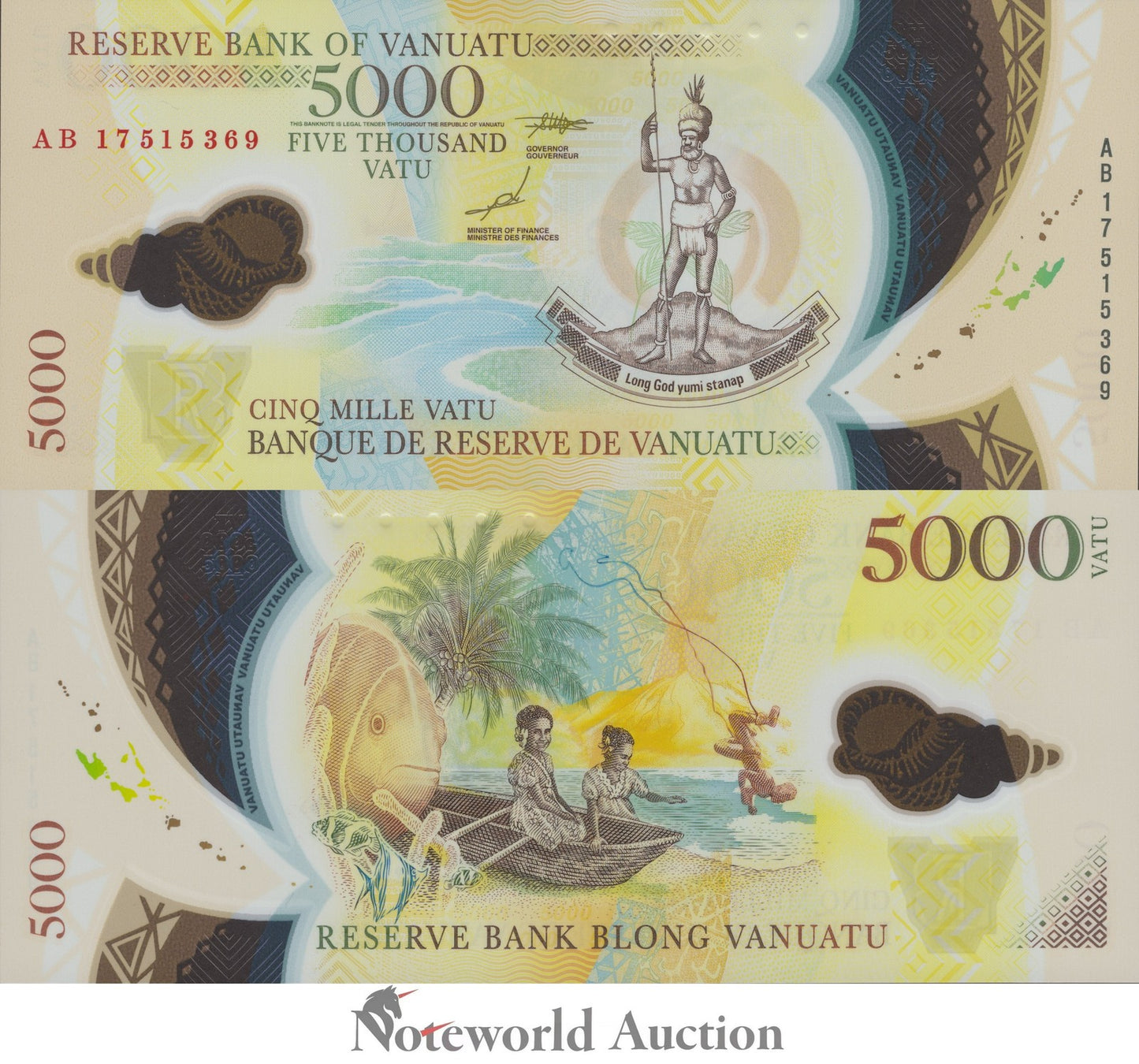 VANUATU 5000 Vatu 2017 P 19 Polymer UNC