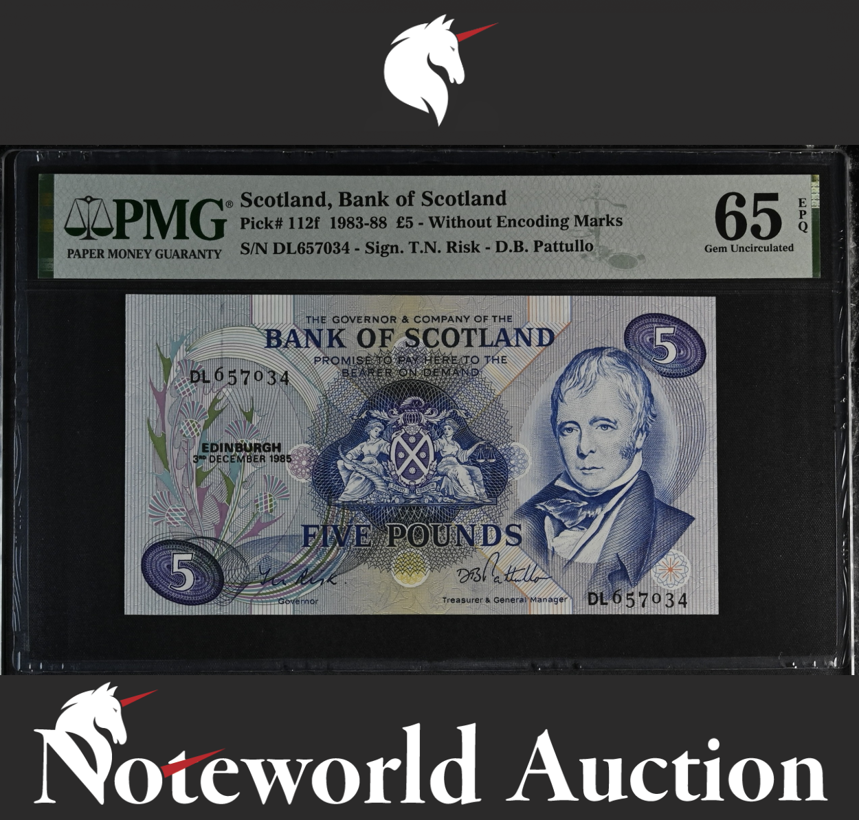 Scotland Bank of Scotland £5 1983-88 P 112f UNC PMG 65 EPQ 3rd TOP POP