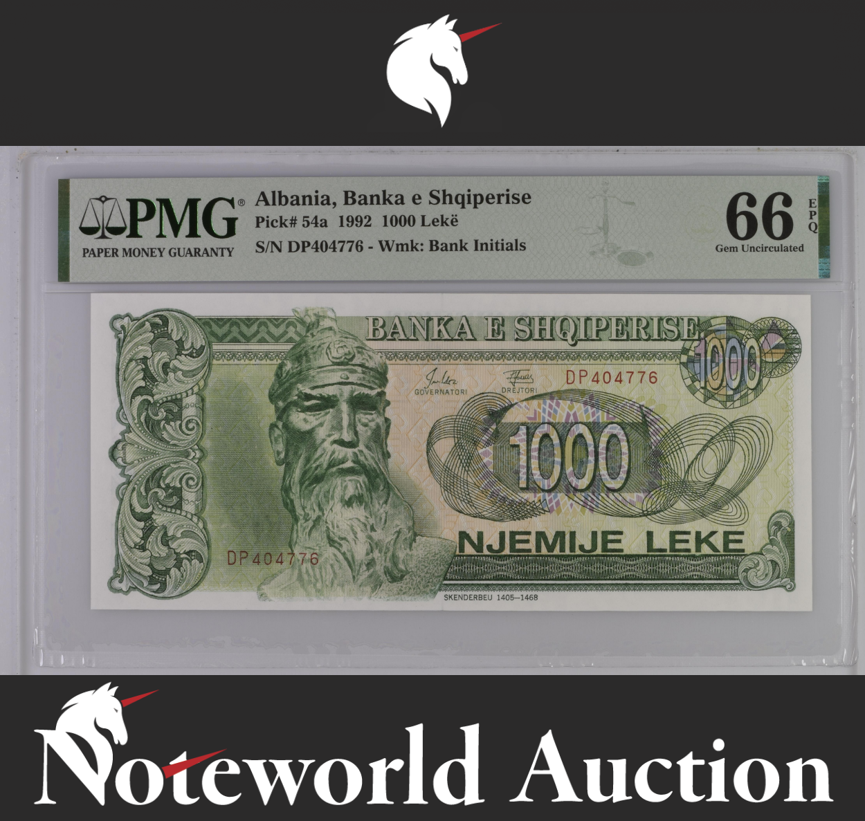 Albania Banka e Shqiperise 1000 Leke 1992 P 54a UNC PMG 66 EPQ 2nd TOP POP