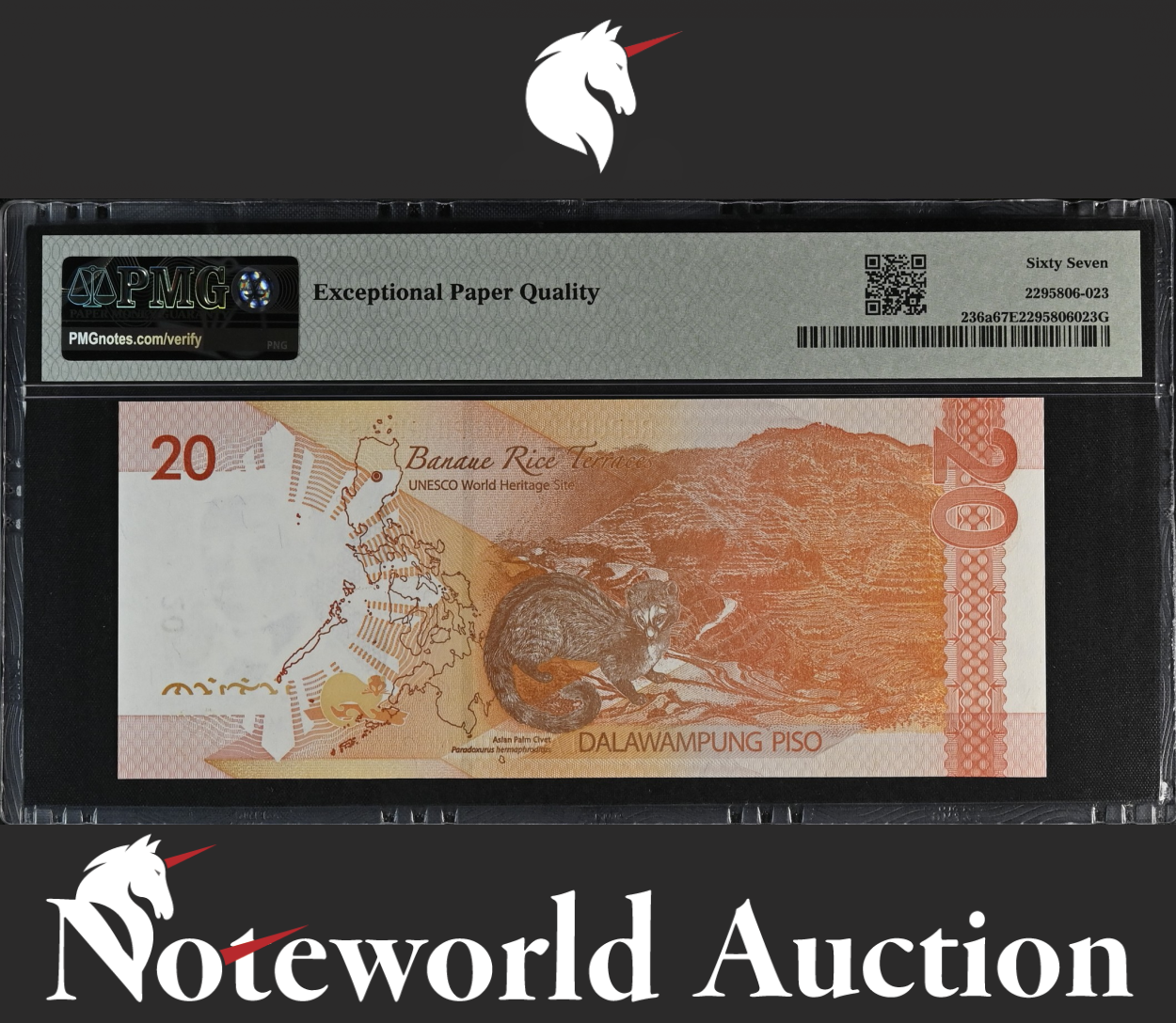 Philippines COMM. 20 2023 P 236a Radar S/N 21512 UNC PMG 67 EPQ NR 3rd TOP POP