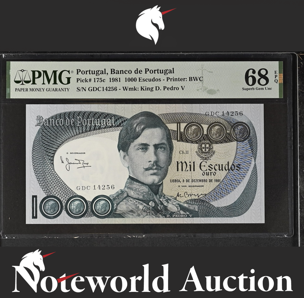 Portugal Banco de Portugal 1000 Escudos 1981 P 175c UNC PMG 68 EPQ TOP POP