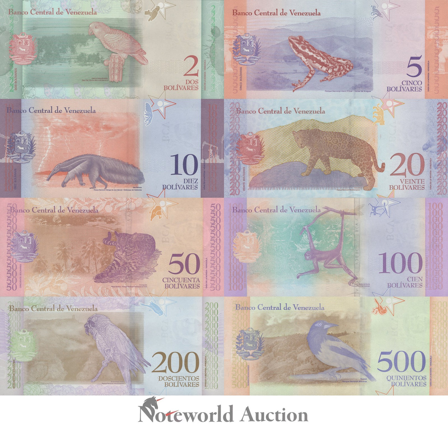 VENEZUELA 2 5 10 20 50 100 500 Bolivares 2018 P 101 102 103-108 Set 8 pcs UNC