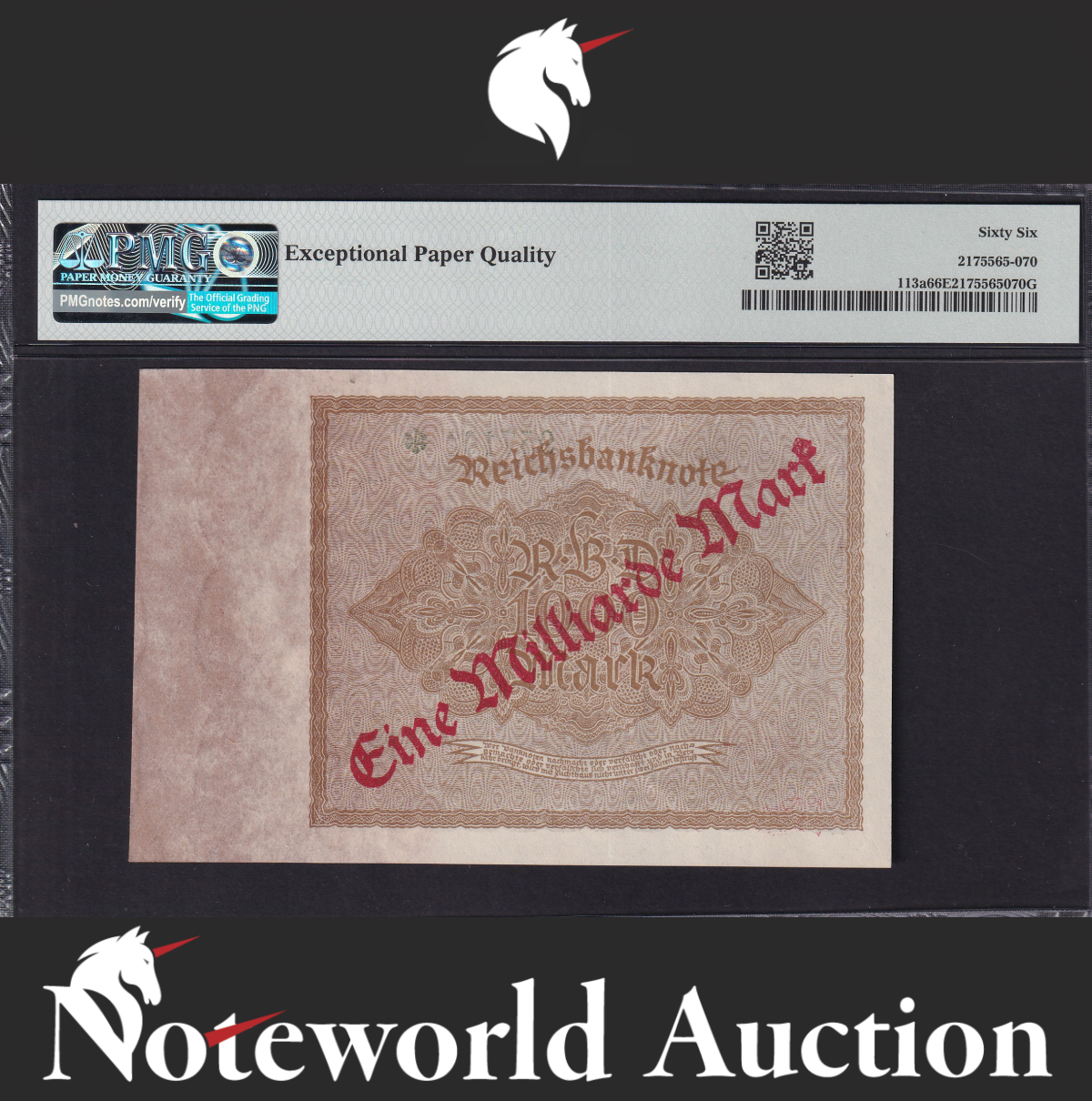 Germany 1 Milliarde on 1000 Mark 1922 P 113a UNC PMG 66 EPQ 2nd TOP POP