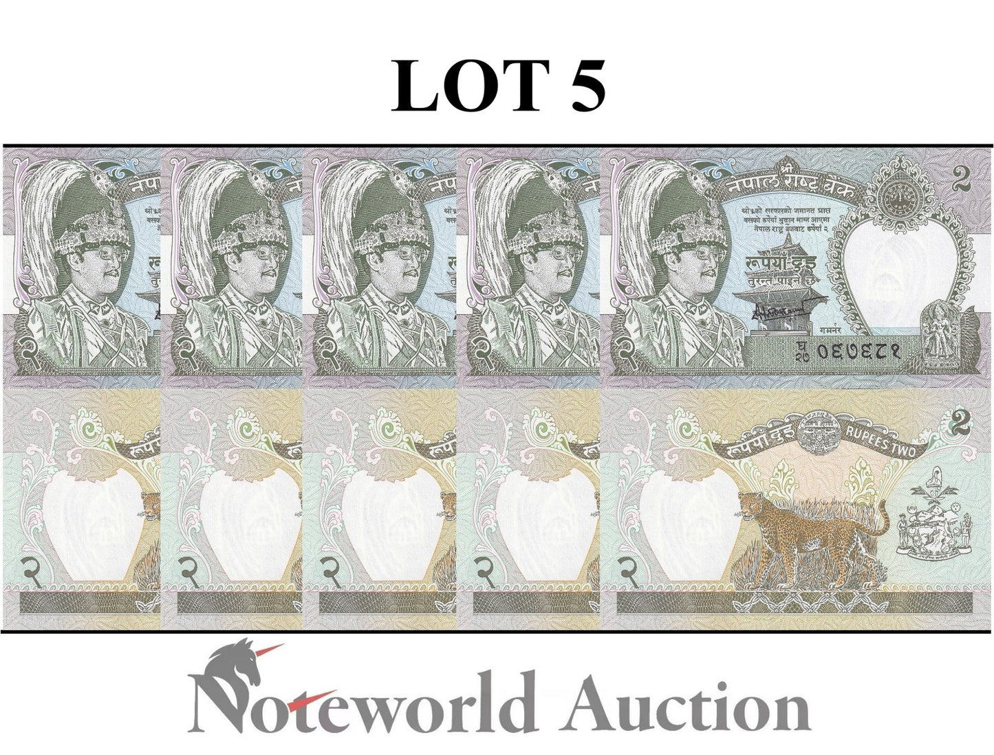 NEPAL 2 Rupees 2000-2001 P 29b(4) Lot 5 pcs 1/20 Bundle UNC