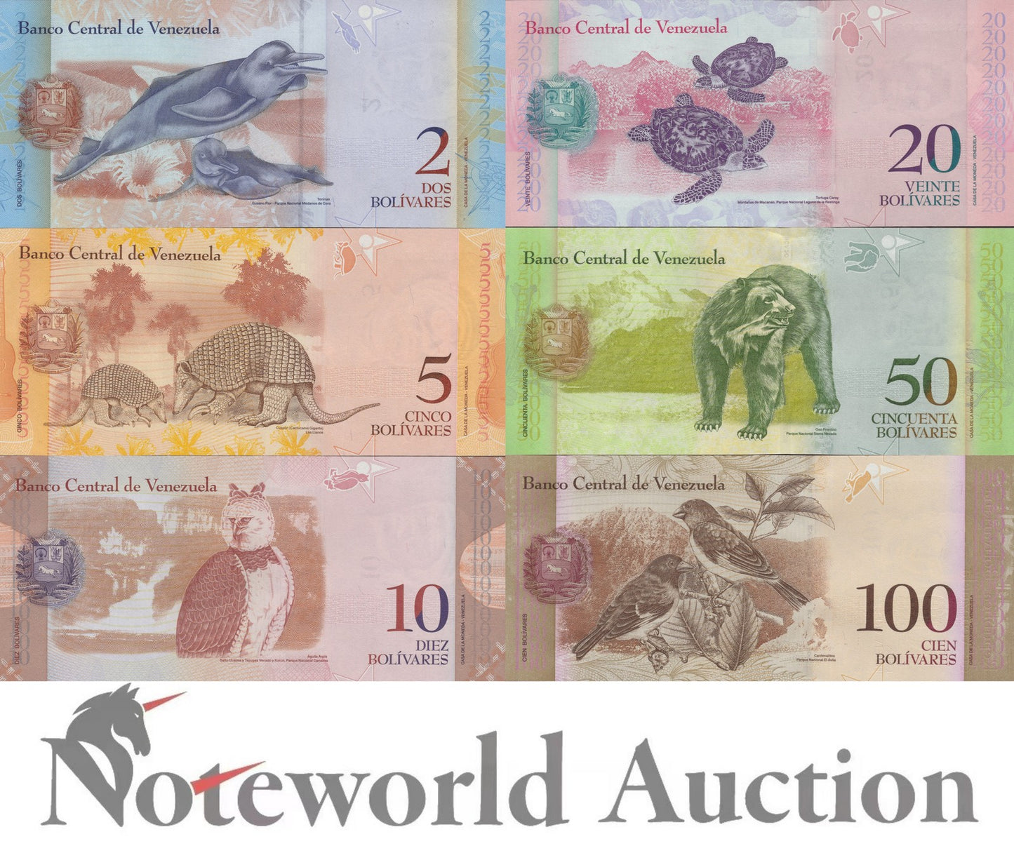 VENEZUELA 2 5 10 20 50 100 Bolivares 2013-2015 P 88 89 90 91-93 Set 6 pcs UNC