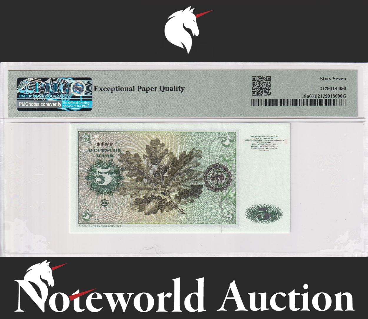 Germany Federal Republic 5 Deutsche 1960 P 18a UNC PMG 67 EPQ