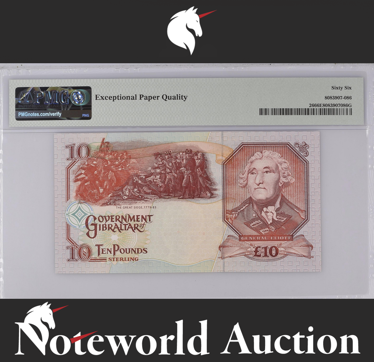 Gibraltar 10 Pounds 1995 P 26 Prefix AA UNC PMG 66 EPQ 3rd TOP POP