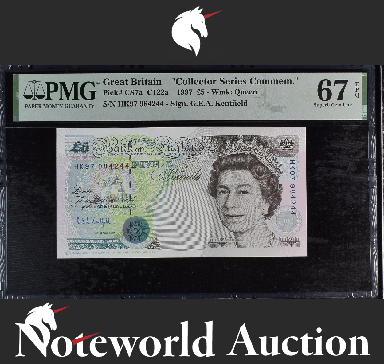 Great Britain COMM. £5 1997 P CS7a Prefix HK97 UNC PMG 67 EPQ 2nd TOP POP