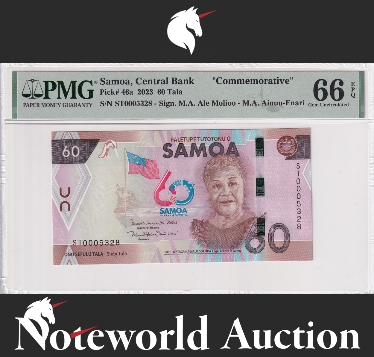 Samoa Commemorative 60 Tala ND (2023) P 46a LOW S/N 5328 UNC PMG 66 EPQ
