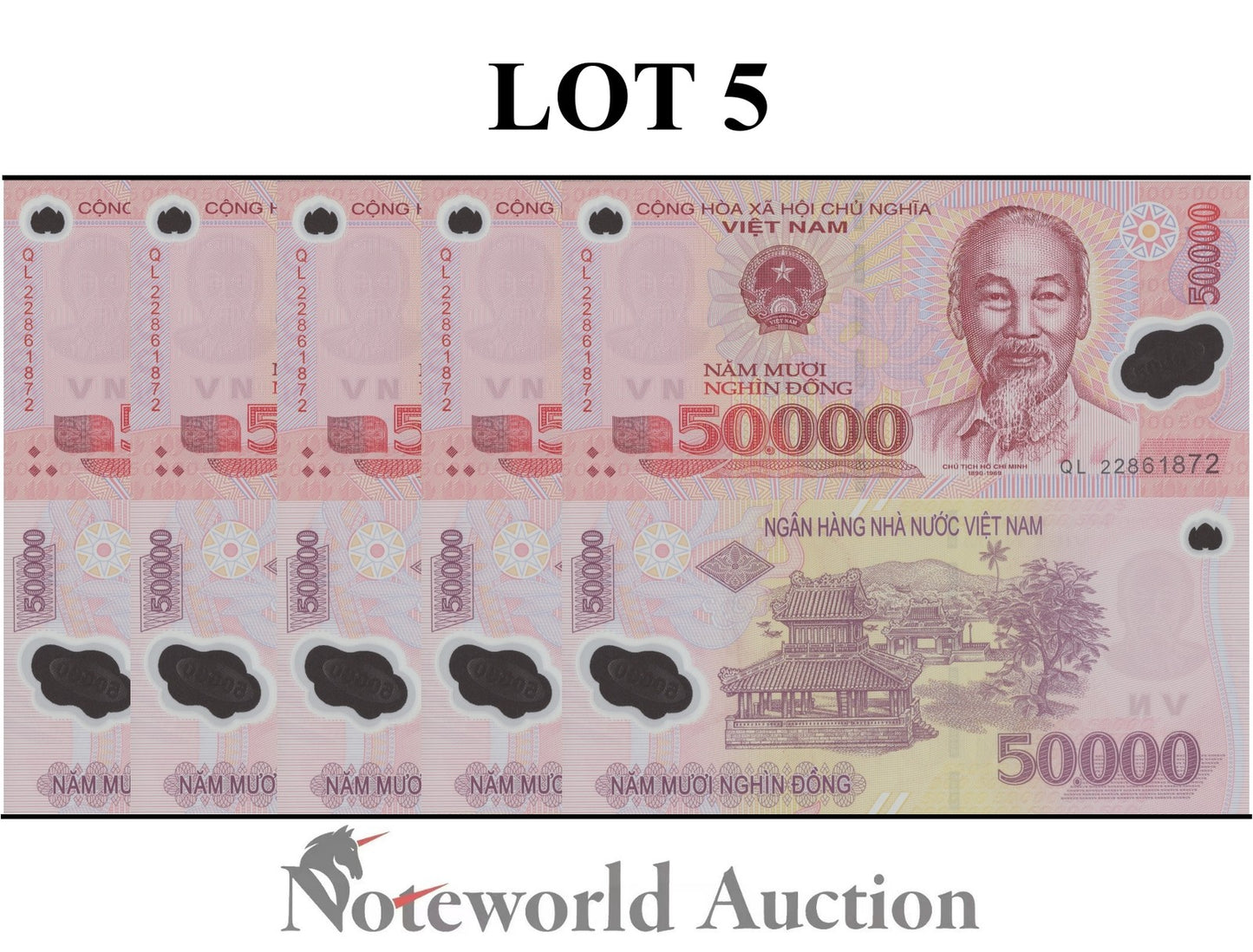 VIET NAM VIETNAM 50000 Dong 2022 P 121 Polymer Lot 5 pcs 1/20 Bundle UNC
