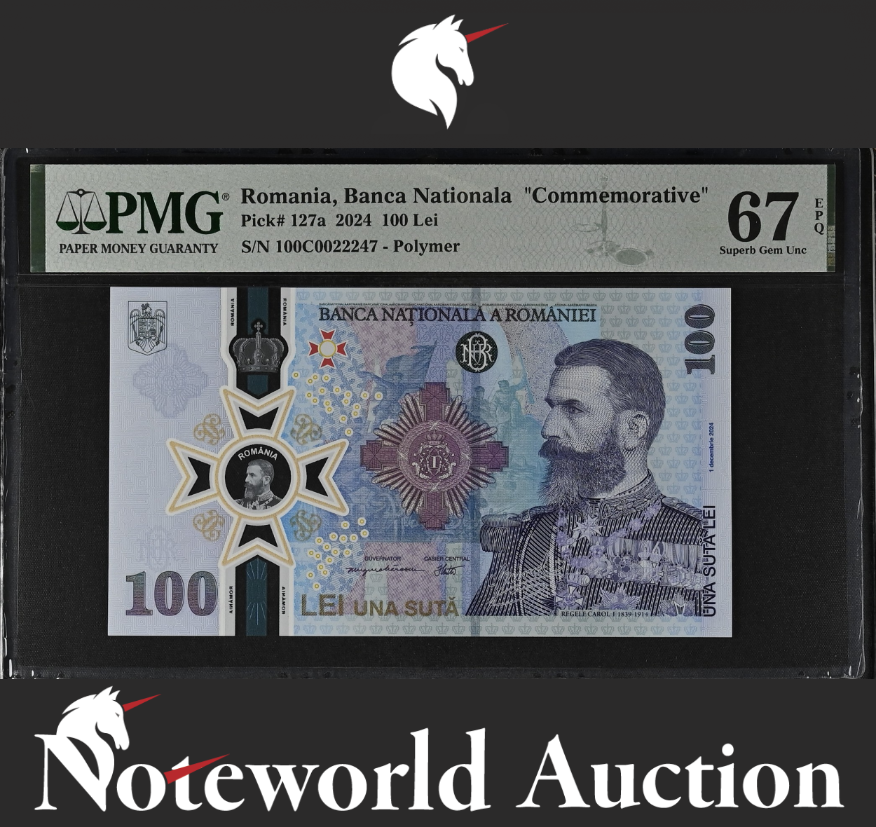 Romania Banca Nationala COMM. 100 Lei 2024 P 127a Polymer UNC PMG 67 EPQ