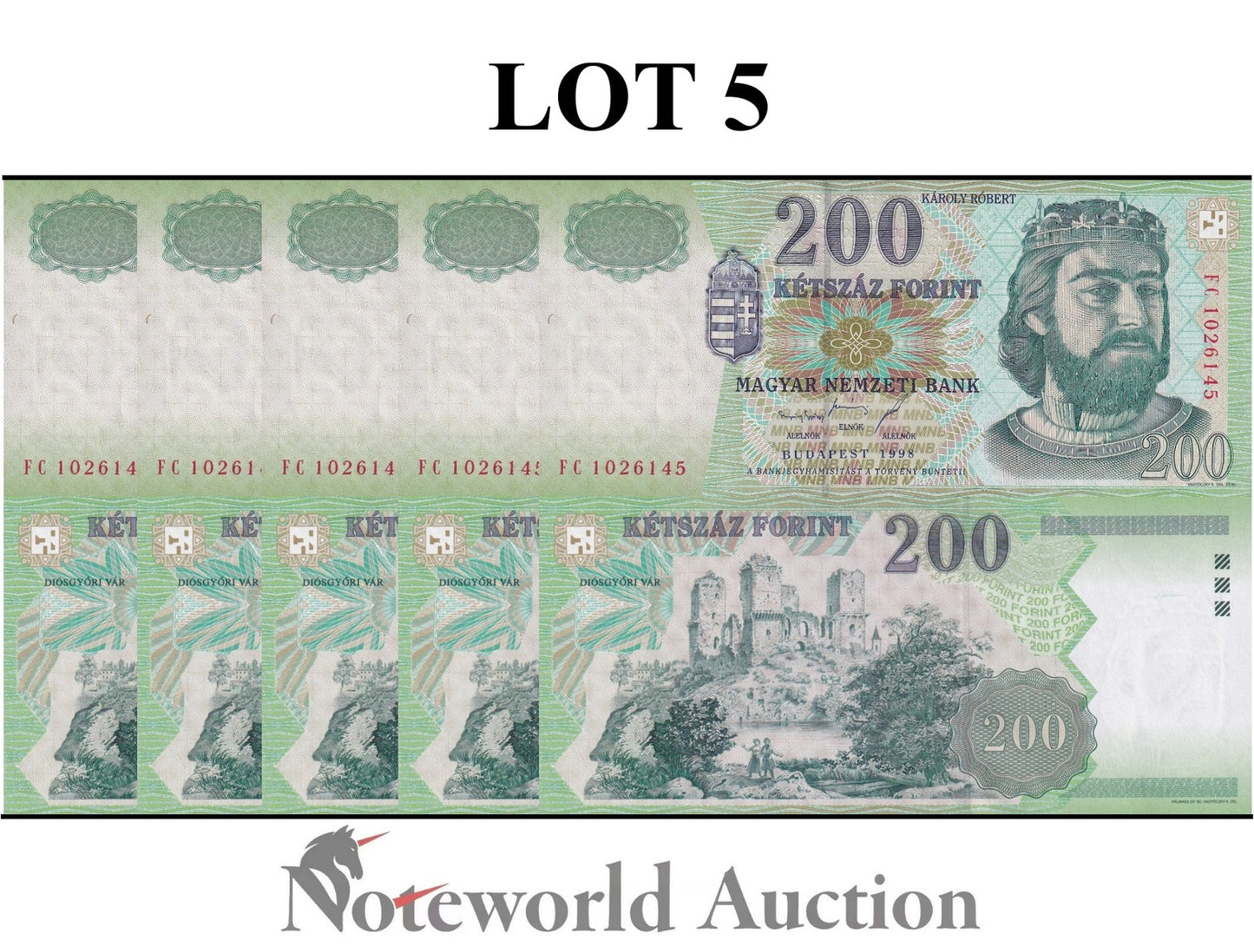 HUNGARY 2000 Forint 1998 P 178 Lot 5 pcs 1/20 Bundle UNC