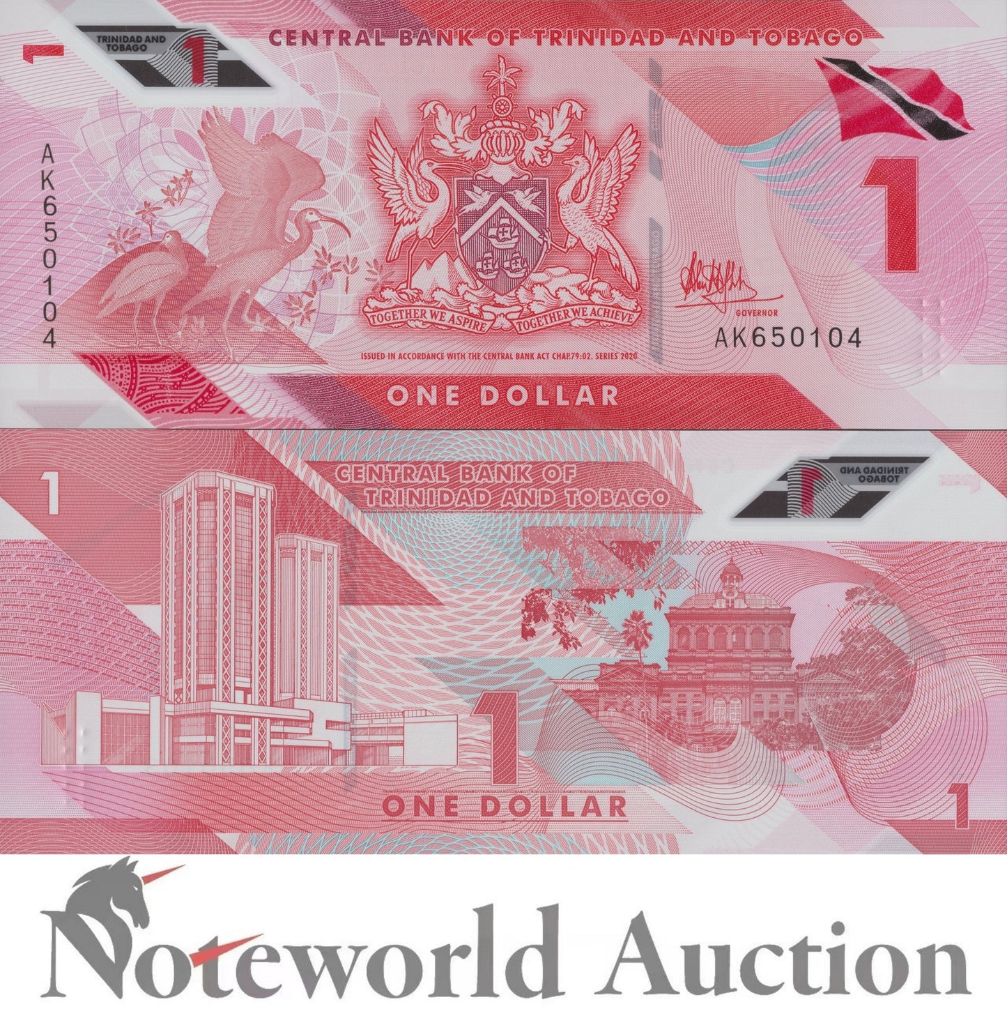 TRINIDAD & TOBAGO 1 Dollar 2020 P 60a Polymer Lot 5 pcs 1/20 Bundle UNC
