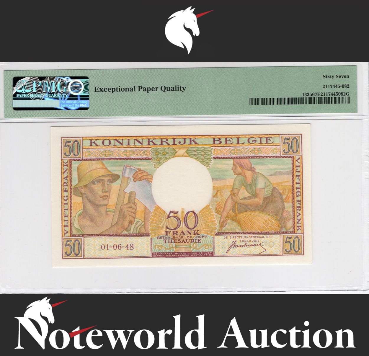 Belgium 50 Francs 1948 P 133a UNC PMG 67 EPQ