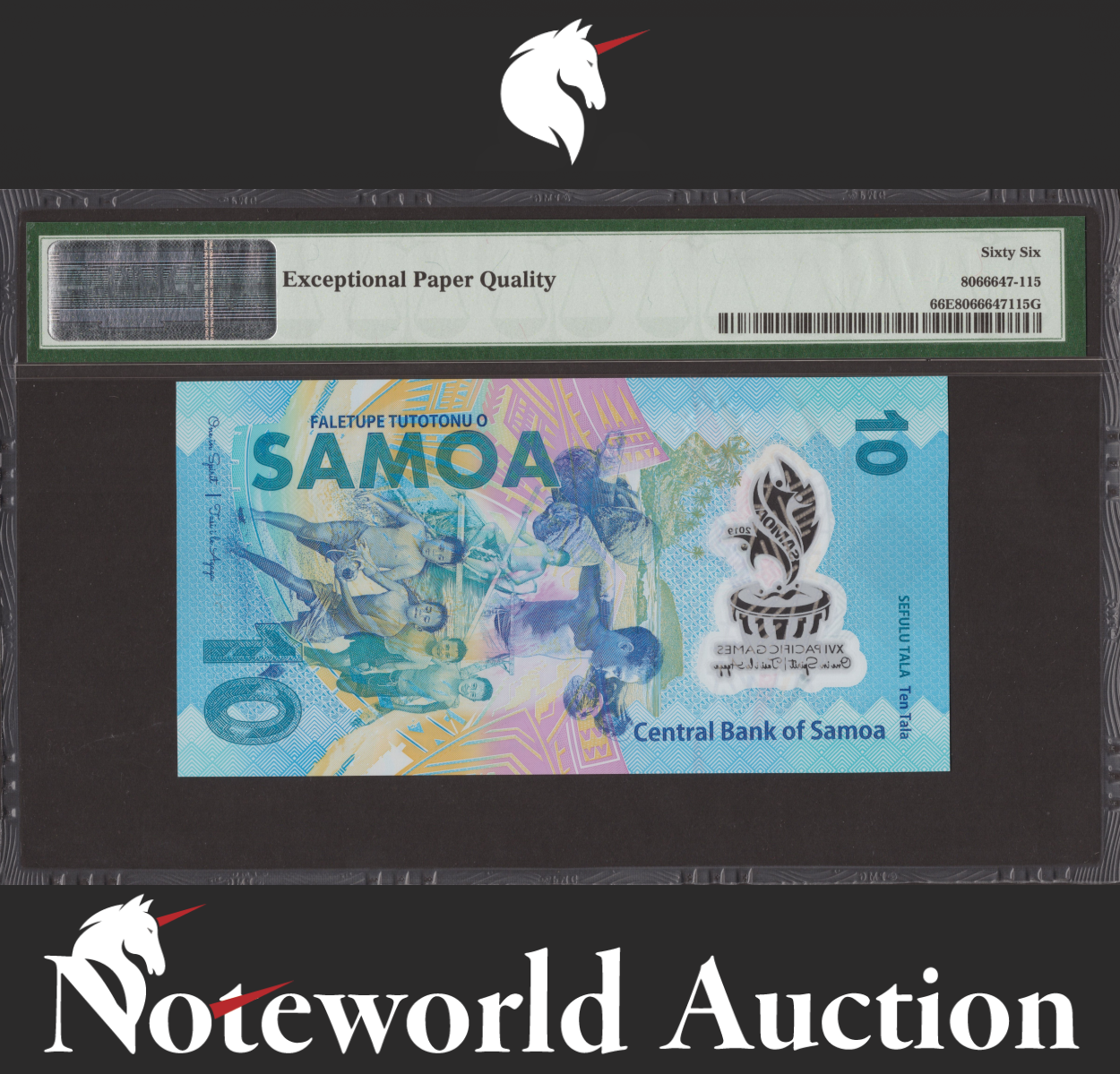 Samoa COMM. 10 Tala ND 2019 P 45 Polymer Fancy No. 0888808 UNC PMG 66 EPQ