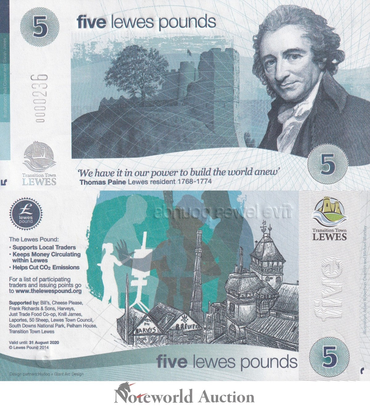 United Kingdom 5 Lewes Pound 2014 Local Currency Banknote UNC