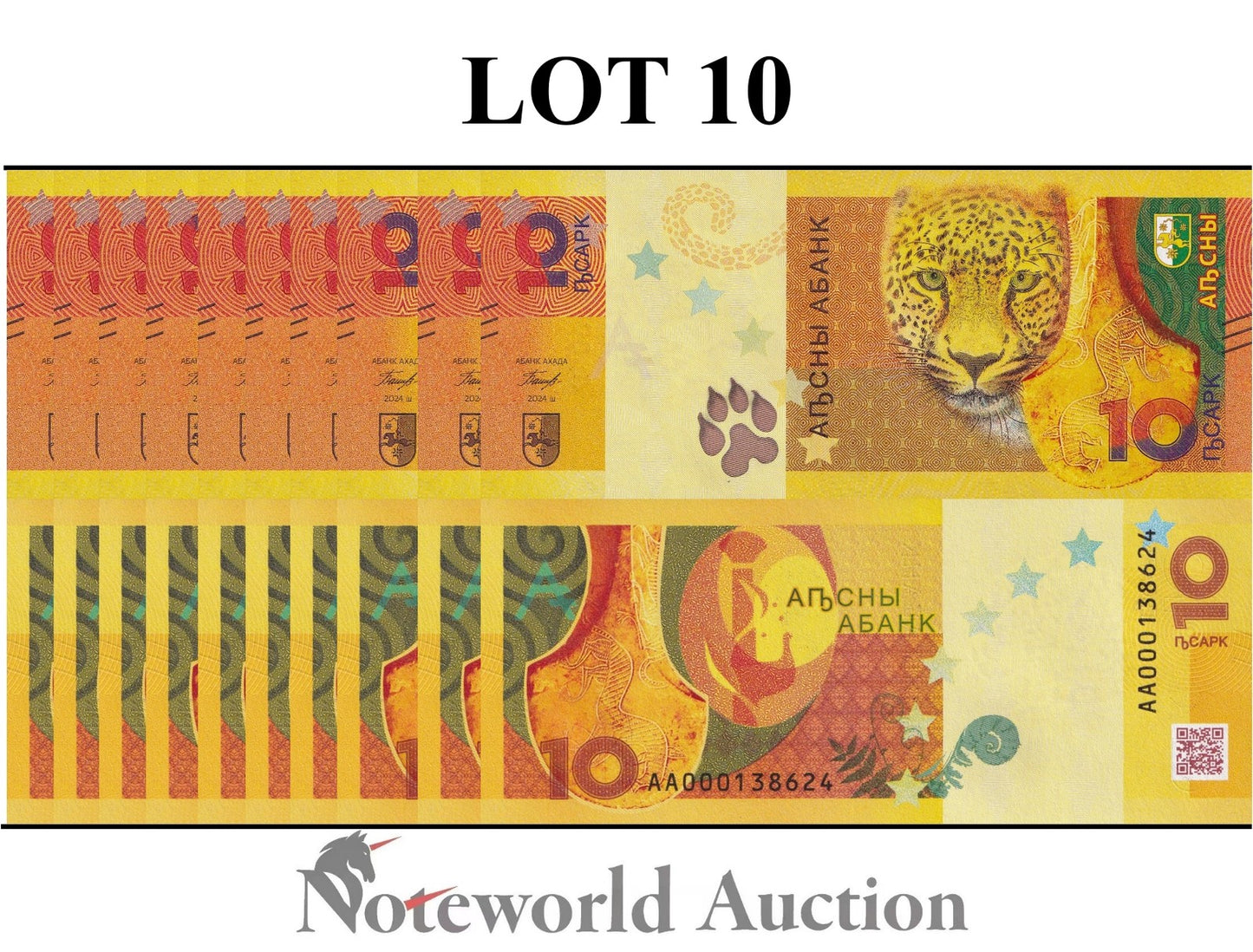 ABKHAZIA COMM. Lot 10 p 1/10 Bundle - 10 Apsar 2024 P 3 New First Prefix AA UNC