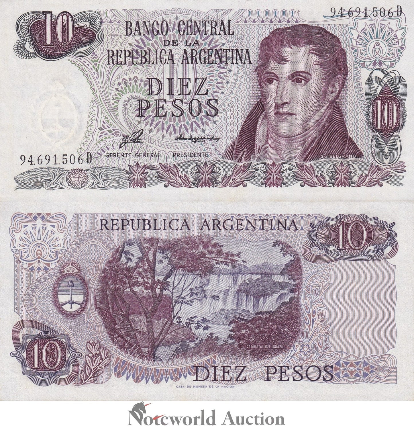 ARGENTINA 10 Pesos ND 1976 P 300 Foxing UNC