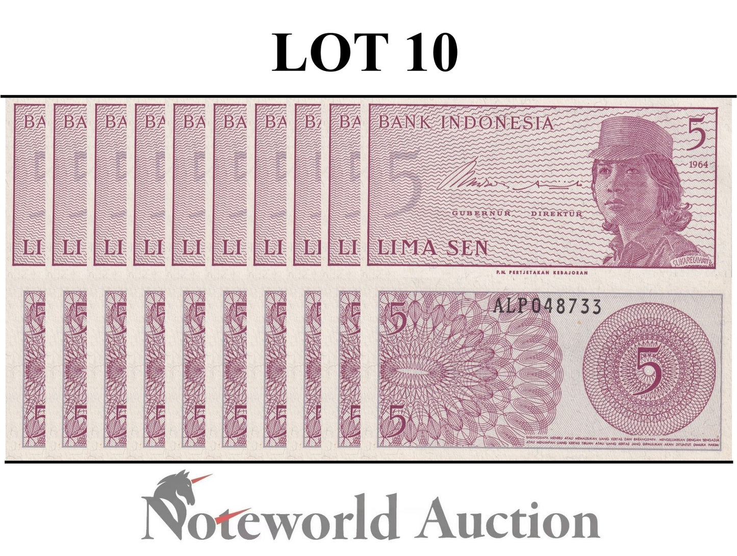 INDONESIA 5 Sen 1964 P 91 Lot 10 pcs 1/10 Bundle UNC