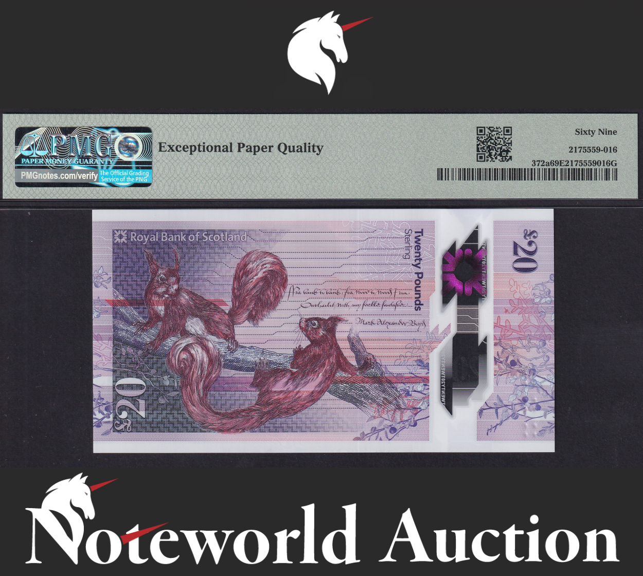 Scotland Royal Bank £20 2019 P 372a Polymer UNC PMG 69 EPQ 2nd TOP POP