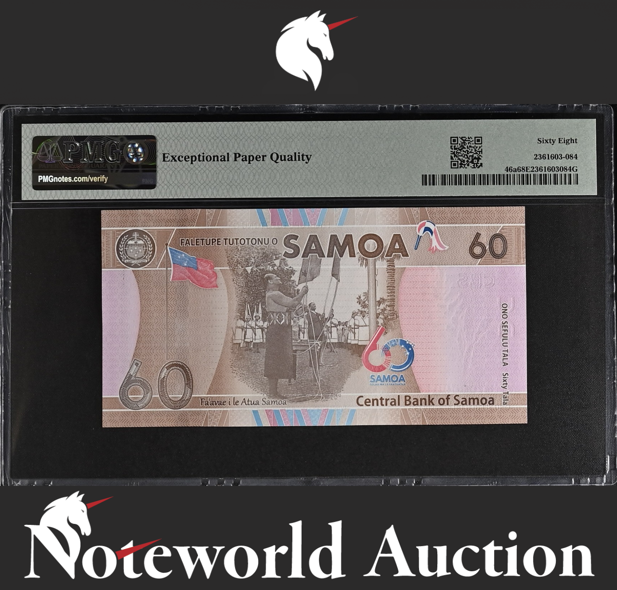 Samoa COMM. 60 Tala ND 2023 P 46a LOW SERIAL NO. 14 UNC PMG 68 EPQ 2nd TOP POP