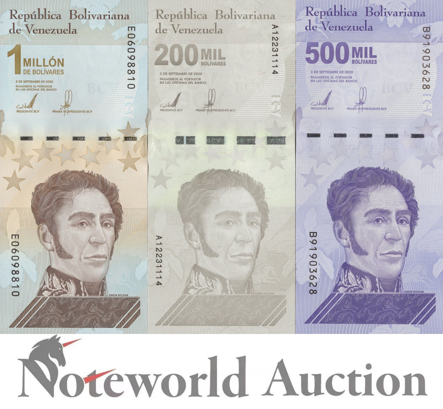 VENEZUELA 200000 500000 1 Million Bolivares 2020 P 112 113 114 Set 3 pcs UNC