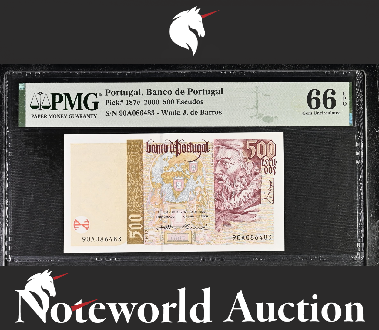 Portugal Banco de Portugal 500 Escudos 2000 P 187c UNC PMG 66 EPQ