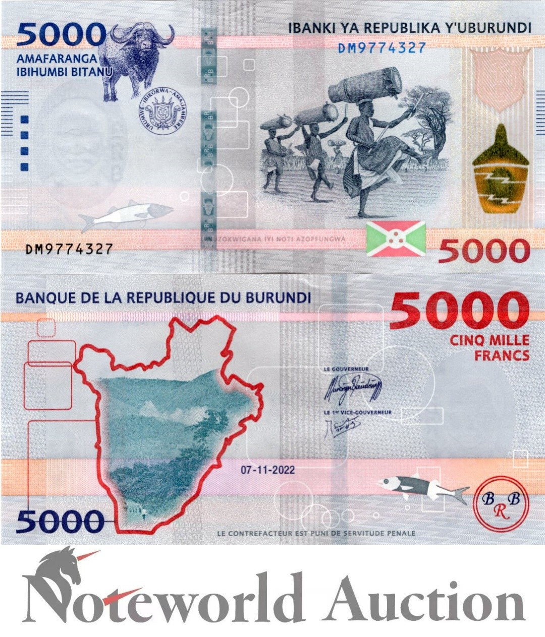 BURUNDI 5000 Francs 2022 2023 P 58 Modified Colors Lot 5 pcs 1/20 Bundle UNC