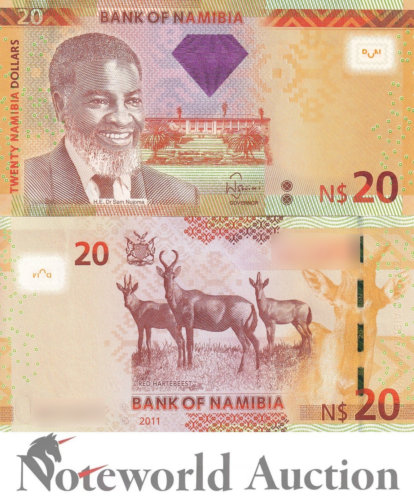NAMIBIA 20 Dollars 2011 P 12a Antelopes Lot 5 pcs 1/20 Bundle UNC