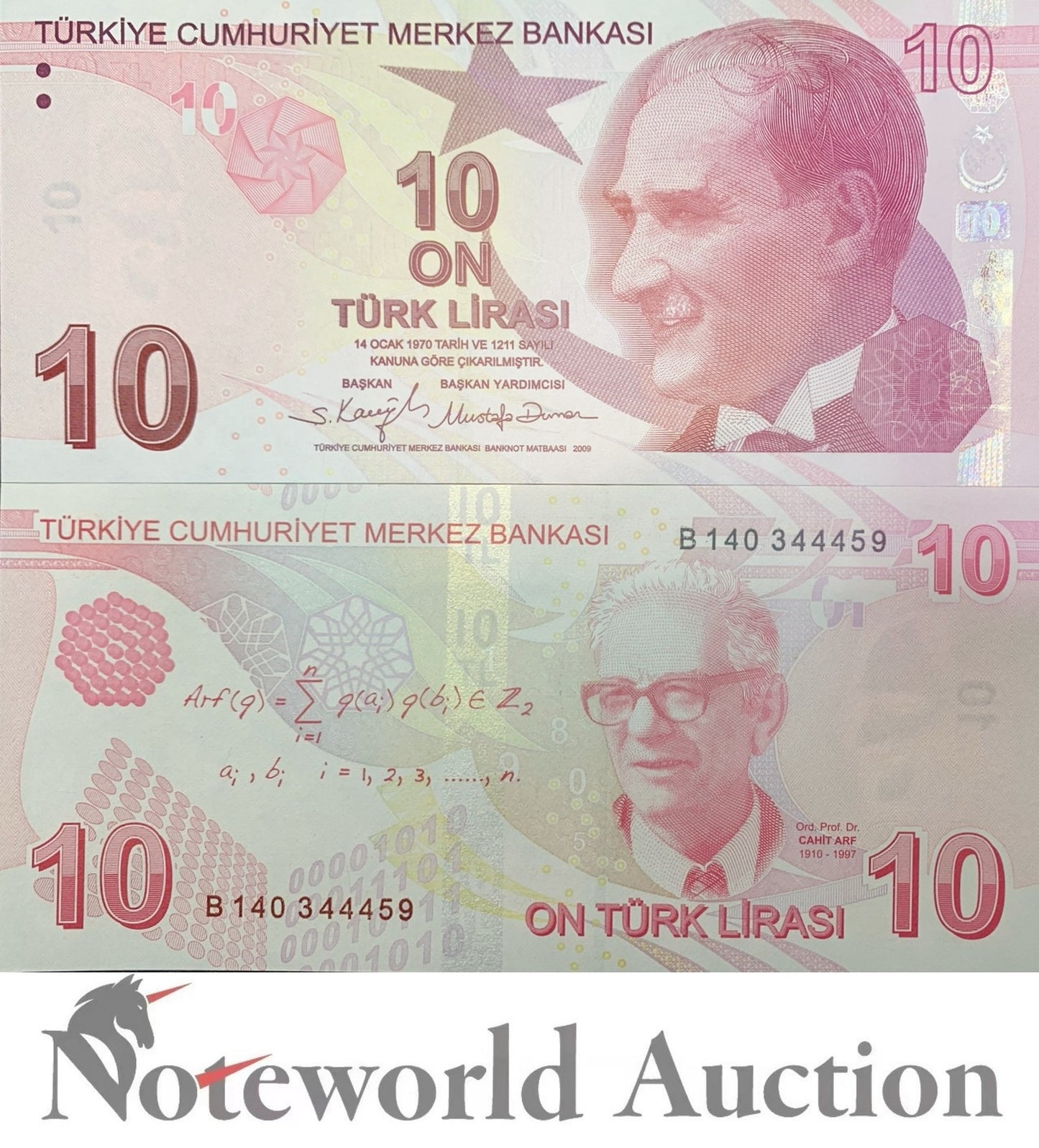 TURKEY 10 Turk Lirasi 2009 P 223 Random Sign Lot 10 pcs 1/10 Bundle UNC