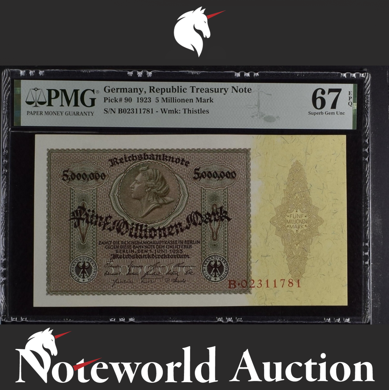 Germany 5 Millionen 5000000 Mark 1923 P 90 UNC PMG 67 EPQ TOP POP