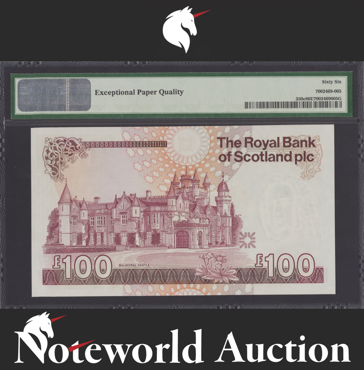 Scotland Royal Bank of Scotland plc 100 1999 P 350c UNC PMG 66 EPQ 3rd TOP POP