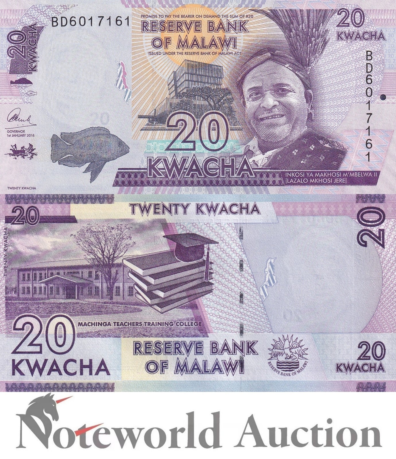 MALAWI 20 Kwacha 2016 P 63c Lot 5 pcs 1/20 Bundle UNC