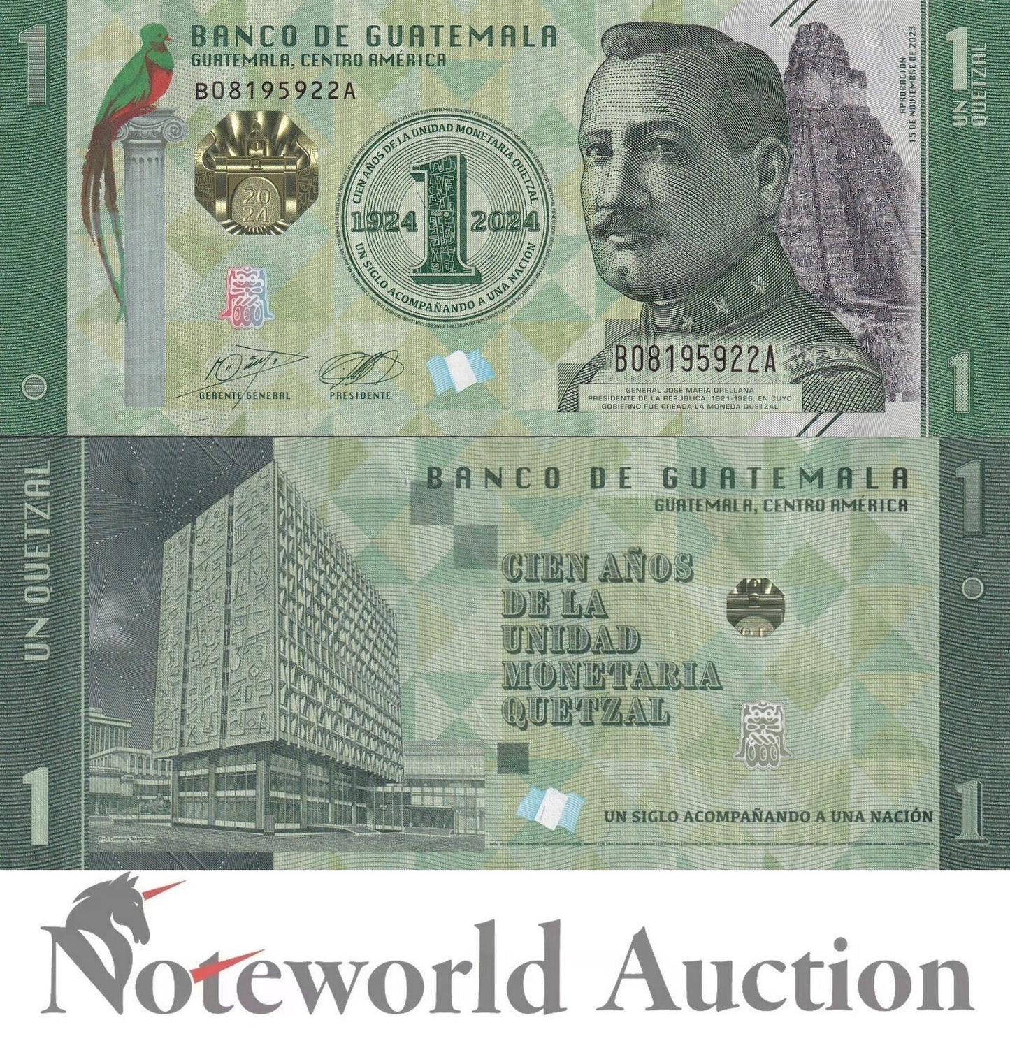 GUATEMALA COMM. Lot 100 pcs Bundle - 1 Quetzal 2023 2024 P 129 New UNC