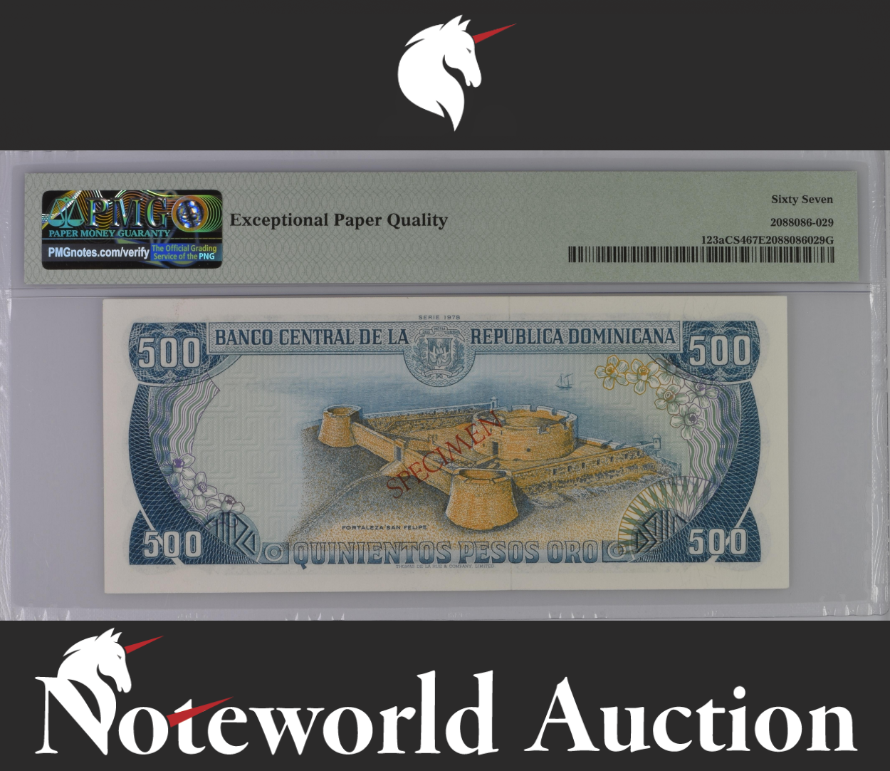 Dominican Collector Series Specimen 1978 P 123aCS4 UNC PMG 67 EPQ 3rd TOP POP