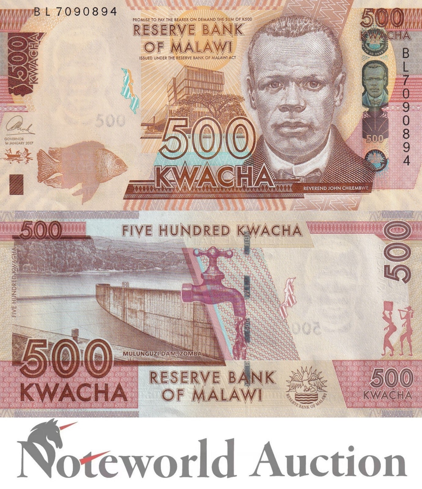 MALAWI 500 Kwacha 2017 P 66 Lot 10 pcs 1/10 Bundle UNC