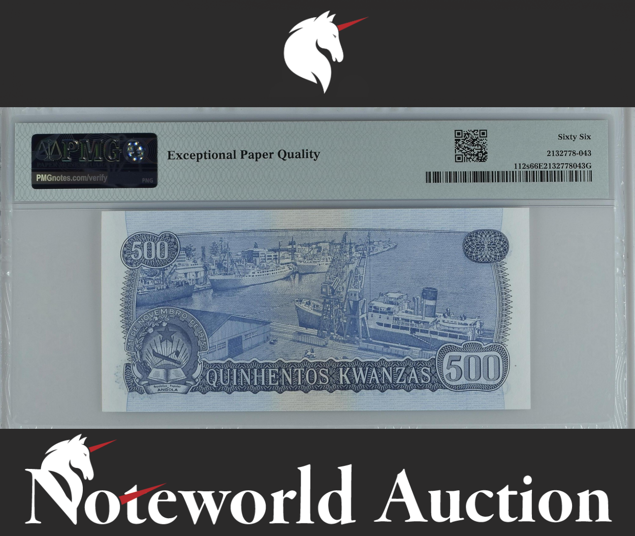 Angola 500 Kwanzas 1976 (ND 1977) P 112s SPECIMEN UNC PMG 66 EPQ 3rd TOP POP