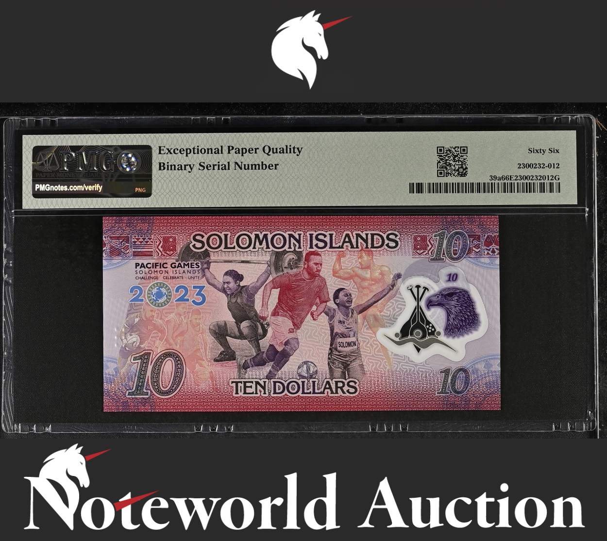 Solomon Islands COMM. 10 2023 P 39a Polymer Binary S/N 000111 UNC PMG 66 EPQ