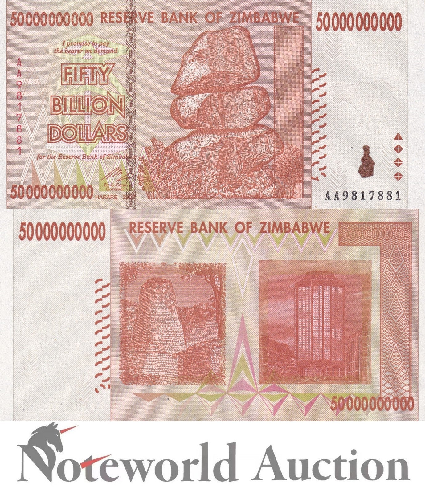 ZIMBABWE 5000000000 Dollars 2008 P 87 Lot 5 pcs 1/20 Bundle UNC