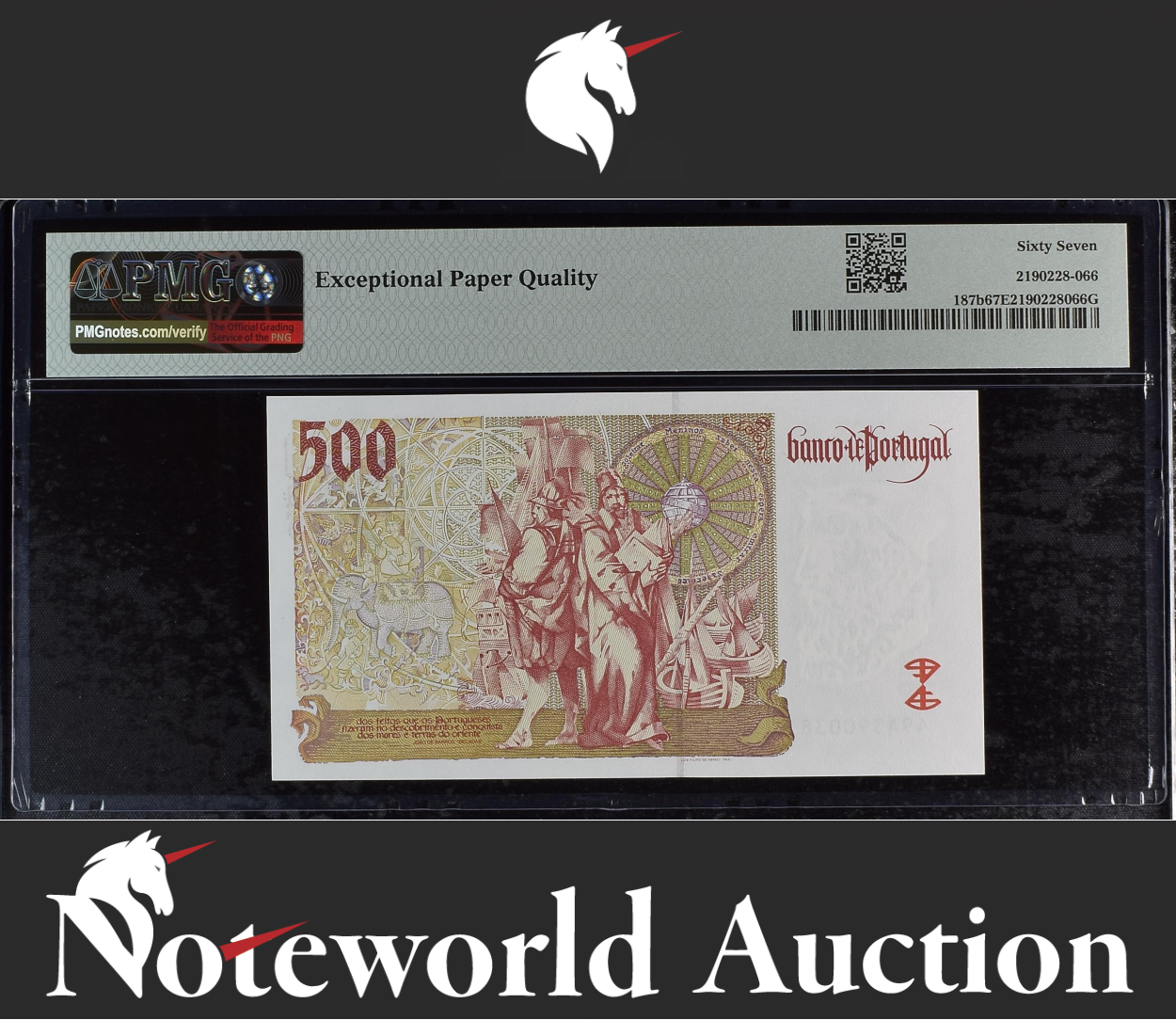 Portugal Banco de Portugal 500 Escudos 1997 P 187b UNC PMG 67 EPQ 2nd TOP POP