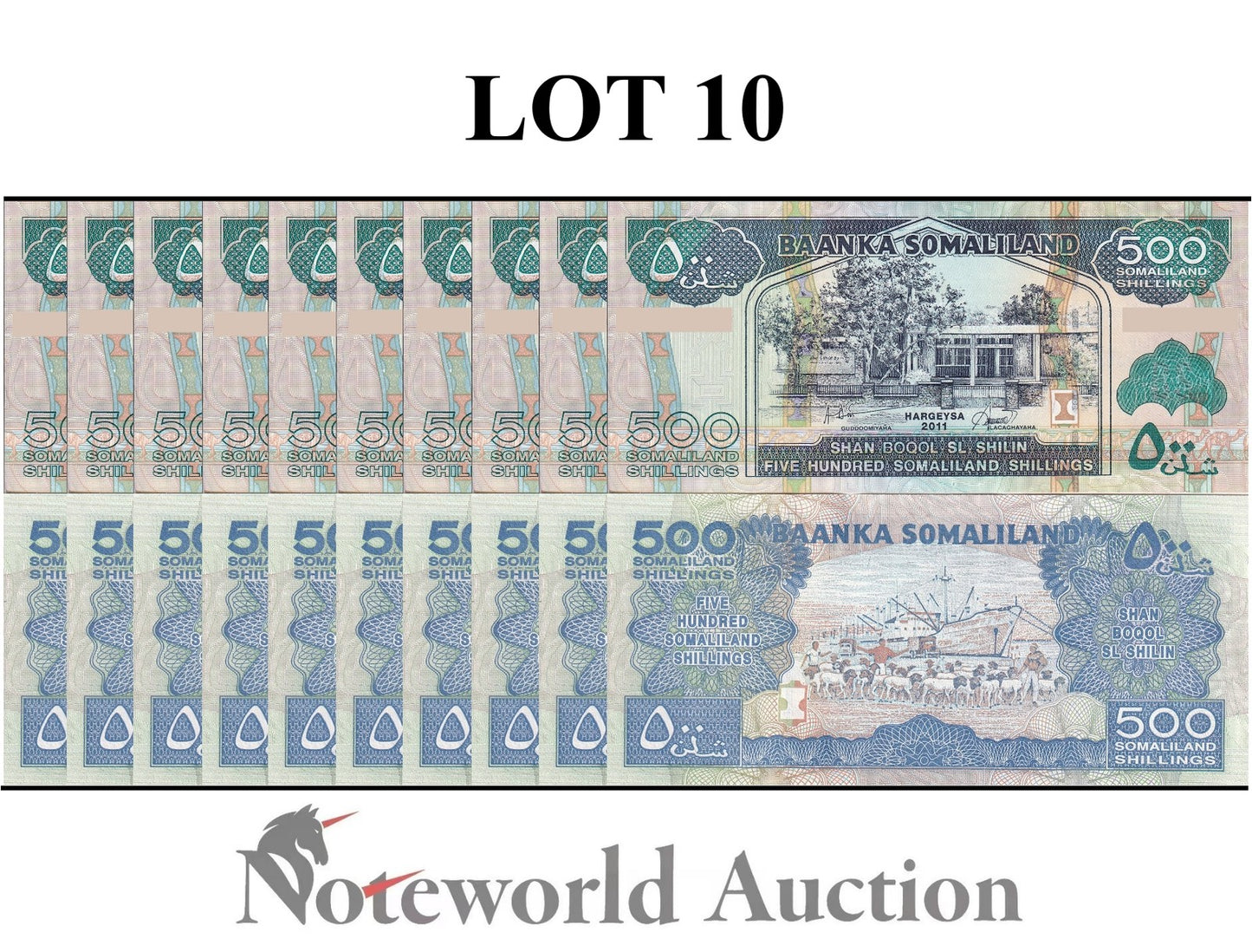 SOMALILAND 500 Shillings 2011 P 6h LOT 10 pcs 1/10 Bundle UNC