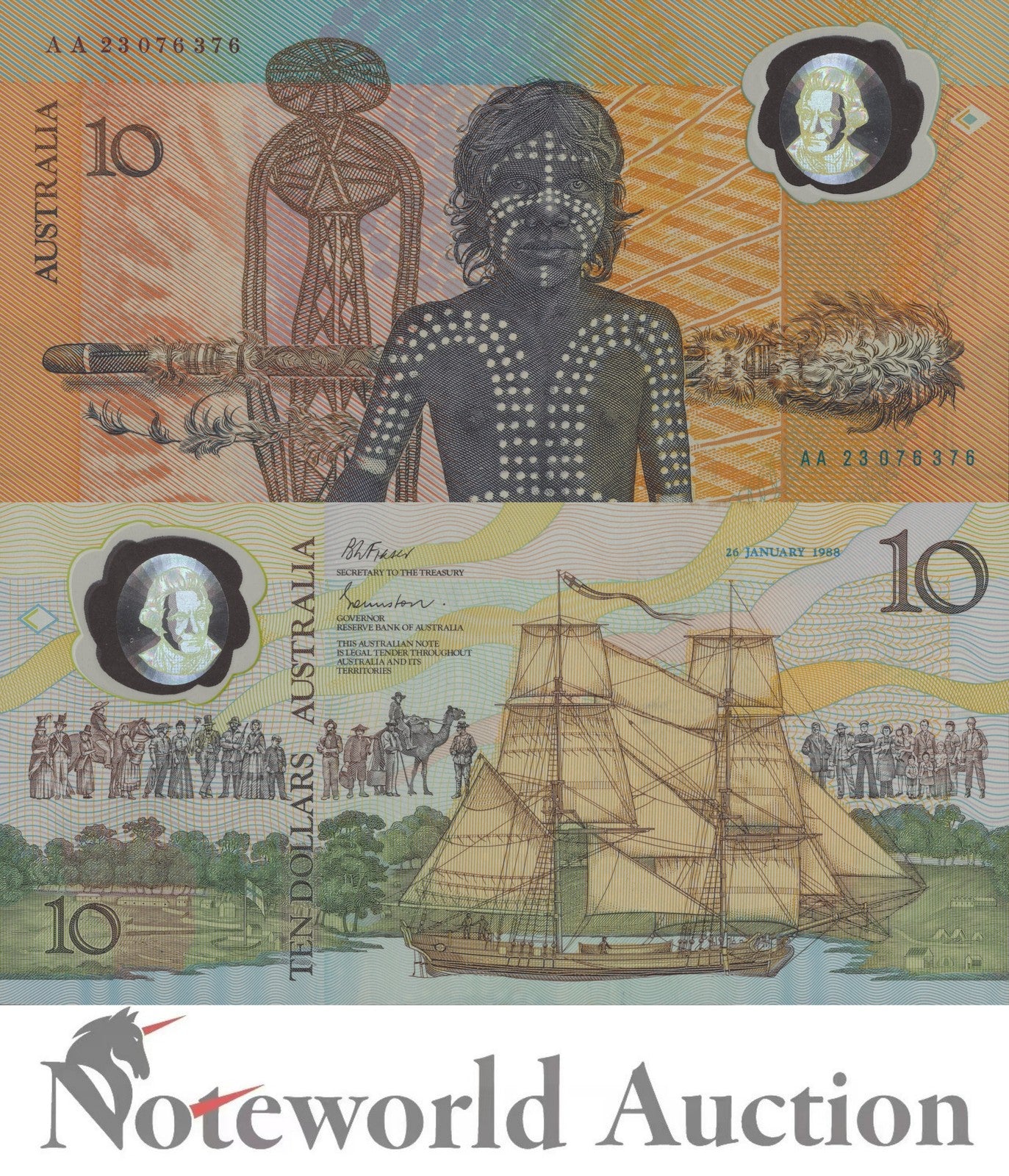 AUSTRALIA 10 Dollars 1988 P 49a Commemorative Polymer Prefix AA With Folder UNC