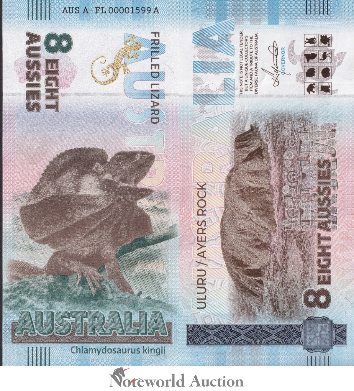 Australia TEST NOTE Souvenir Note 8 Aussie Frilled Lizard UNC