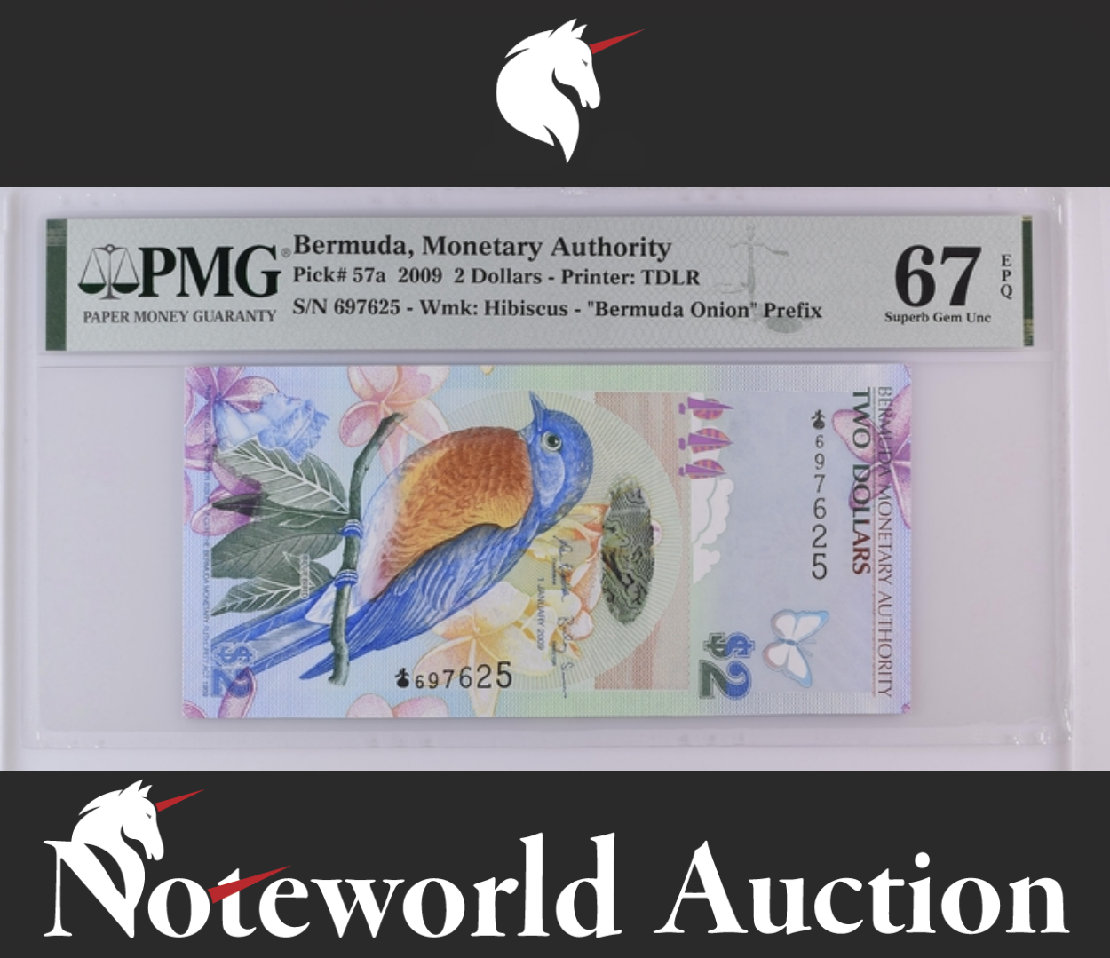 Bermuda 2 Dollars 2009 P 57a Onion Prefix UNC PMG 67 EPQ 2nd TOP POP