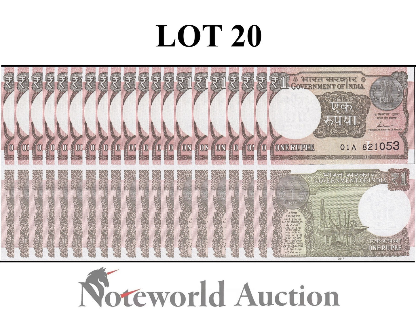 INDIA 1 Rupee 2017 P 117c Lot 20 pcs 1/5 Bundle UNC