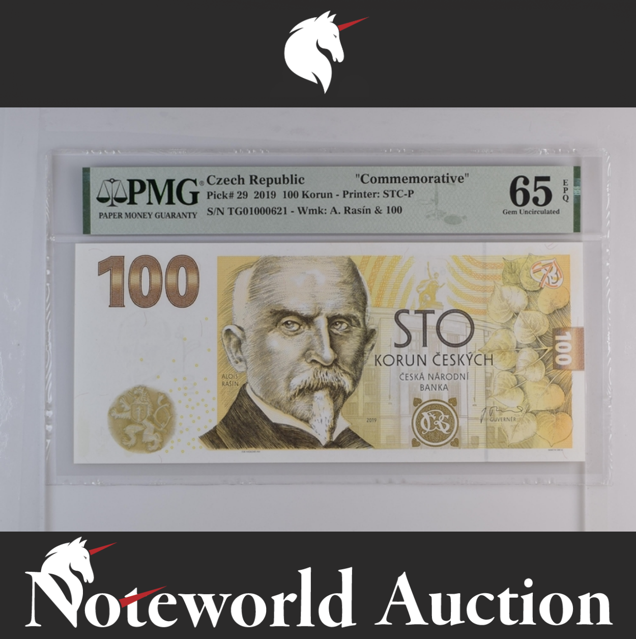 Czech Republic Commemorative 100 Korun 2019 P 29 UNC PMG 65 EPQ With Folder