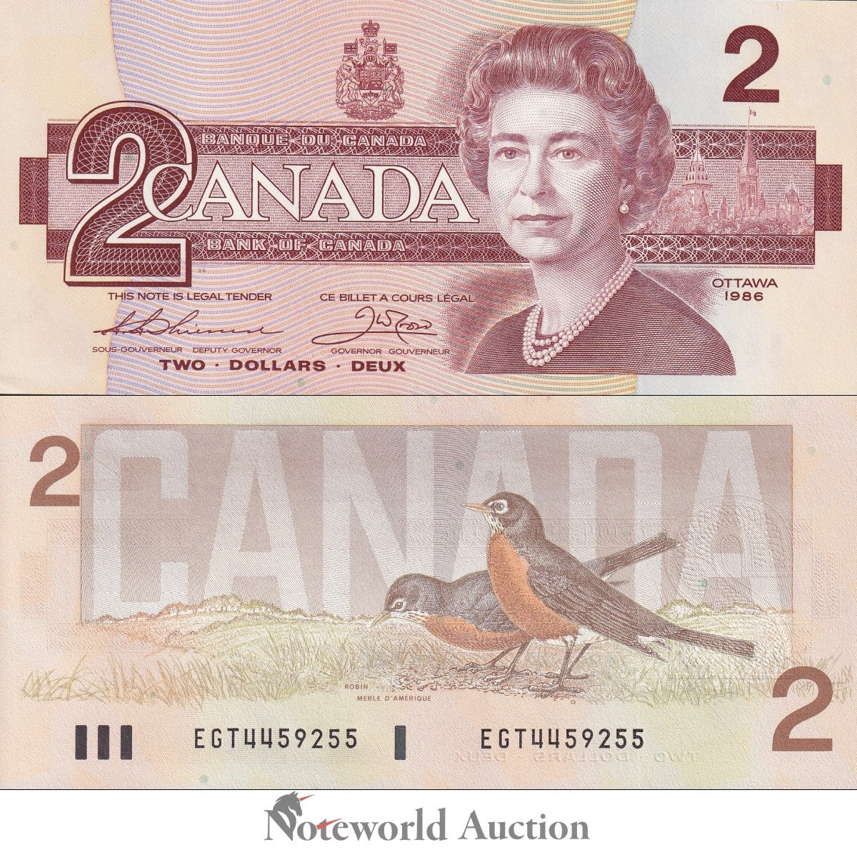 CANADA Lot 5 pcs 1/20 Bundle - 2 Dollars 1986 P 94 Queen Elizabeth II UNC