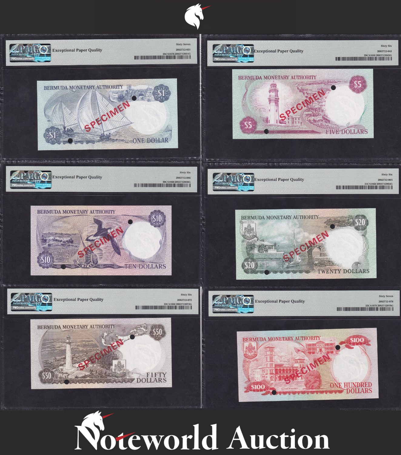BERMUDA Set 6 p - 1 5-100 1978-84 Collector Series Specimen NO.097 UNC PMG EPQ