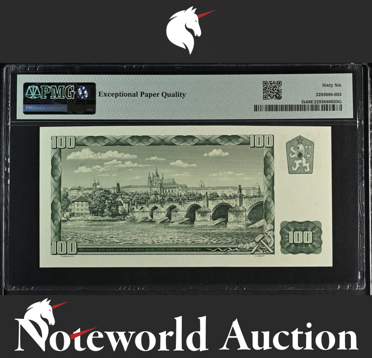 Czech Republic 100 1961 (ND 1993) P 1k Stamp on P 91 UNC PMG 66 EPQ 3rd TOP POP